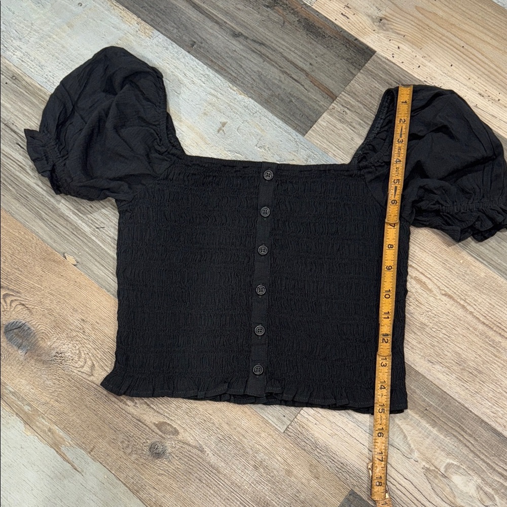 Aerie washed Black Smocked Puff Sleeve Blouse - Picture 5 of 5